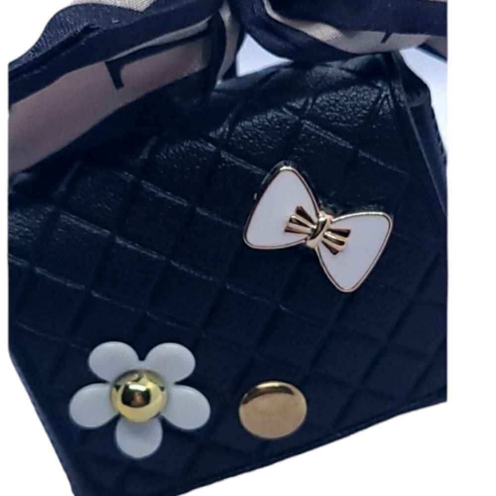 Mini Black Quilted Purse Keychain AirPods Holder Designer Style Bag Charm Luxe - Picture 5 of 7